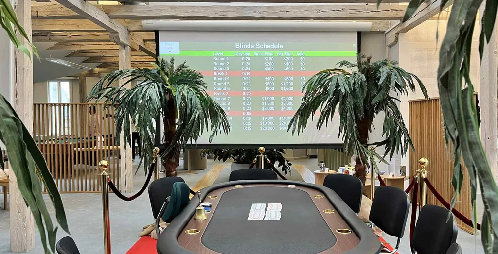 Pokerbord med blindsskema på storskærm